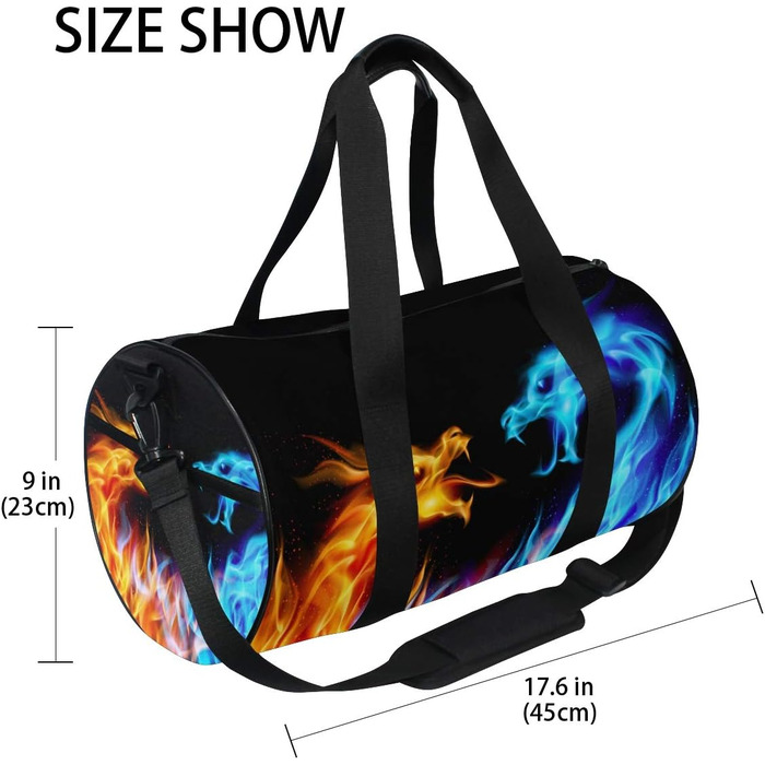 Спортивна сумка-дафл Полум'яний дракон синього кольору, велика дорожня сумка для чоловіків та жінок, ідеальна для тренувань та подорожей