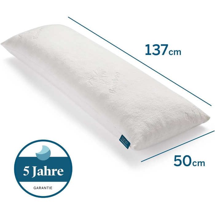 Подушка для сну на боці LUCID з подрібненого пінного матеріалу з ефектом пам&39яті подушка для тіла ідеально підходить для вагітних надзвичайно м&39який чохол з бамбукового віскози, білий, (1 упаковка)