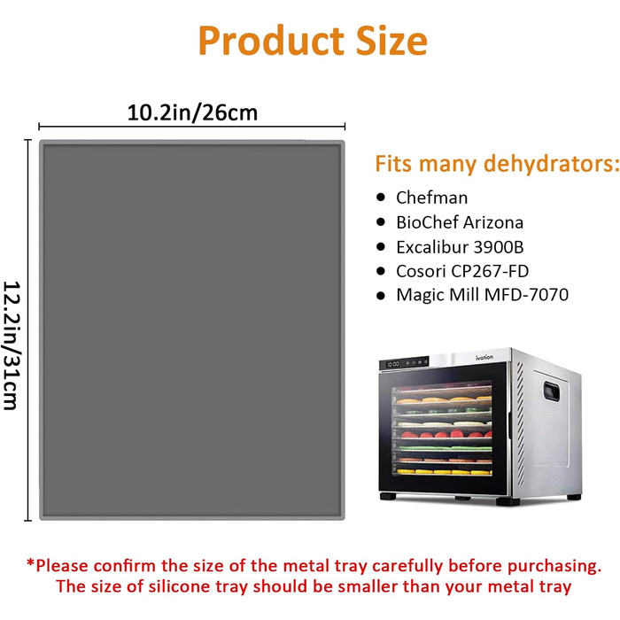 Силіконові дегідраторні листи, 4 шт. и Непригарний дегідратор для дегідратора з силіконовим скребком, щітками, затискачами, сумісний з килимком для випічки з фруктової шкіри Cosori CP267-FD для сушарки для фруктів, без BPA