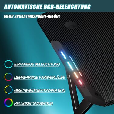 Ігровий стіл HLONONE LED 120 x 60 см, ігровий стіл зі світлодіодами, стійкий стіл для ПК з покриттям з вуглецевого волокна, геймер