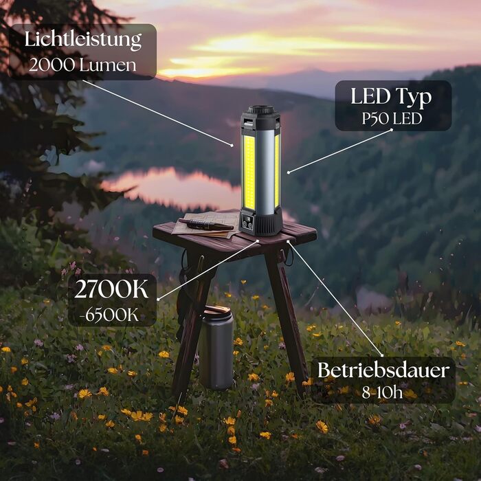 Багатофункціональний світлодіодний ліхтарик 12-в-1 з акумуляторною батареєю, магнітом та телескопічною штангою, кемпінговий ліхтарик, акумуляторний світлодіодний ліхтарик, робочий ліхтарик, ліхтарик для майстерні з функцією зовнішнього акумулятора для сад