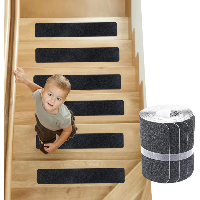 Самоклеючі, нековзні сходинки, 10 шт. , 60x10 см, для дерев&39яних сходинок та підлоги, чорні
