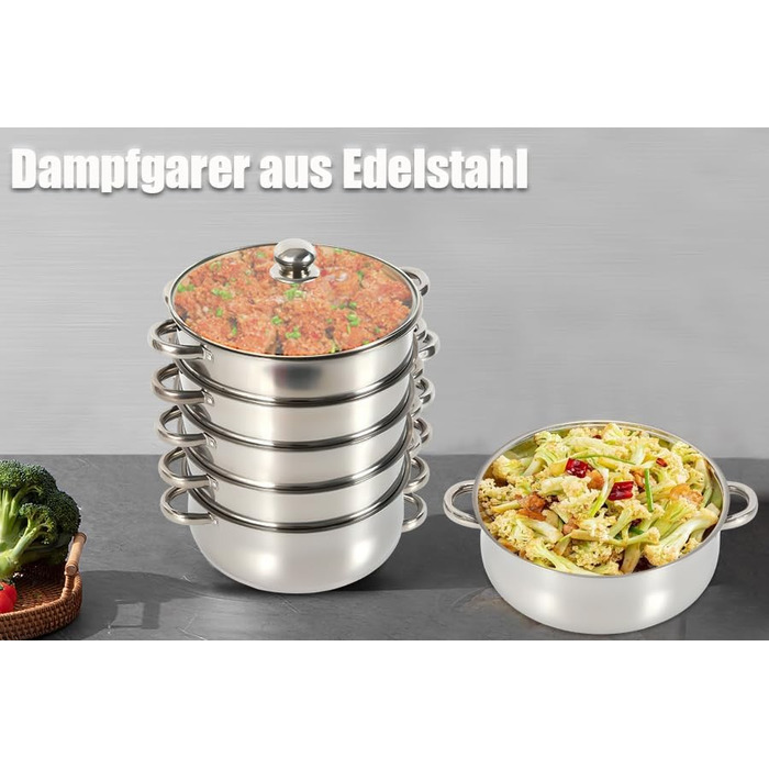 Пароварка з 5-шарової нержавіючої сталі, органічна пароварка зі скляною кришкою, скороварка для варильної поверхні та індукційної