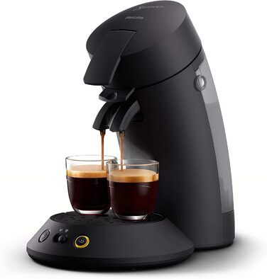 Кавоварка Philips Original Plus Eco Coffee Pod, вибір міцності кави, технологія Coffee Boost, 80* перероблений пластик, на 45** менше енергоспоживання, 2 чашки одночасно, чорний колір піаніно (CSA210/22)