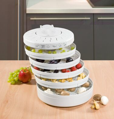 Дегідратор Clatronic DR 2751, 250 Вт із захистом від перегріву, сушить фрукти, овочі, зелень, м'ясо та багато іншого, змінне використання завдяки 5 рівням, які можна штабелювати, DR 2751 Single