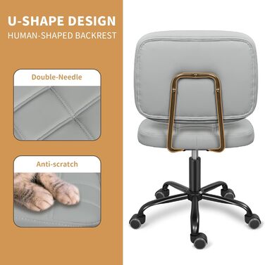 Офісне крісло Leader Accessories, регульоване по висоті офісне крісло, ергономічне поворотне крісло без підлокітників, крісло для домашнього офісу із середньою спинкою, поворотне офісне крісло, вантажопідйомність до 120 кг, світло-сіре, 86 x 55 см