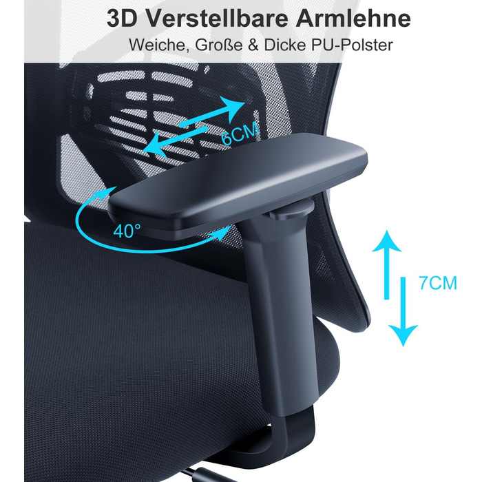 Ергономічне офісне крісло Ticova з 3D-підлокітниками