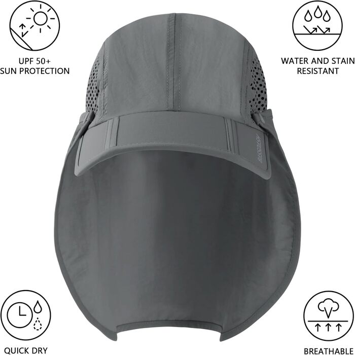 Складаний капелюх від сонця з UPF 50, портативний, для чоловіків і жінок, для гольфу, походів, один розмір, світло-сірий, зі складним козирем