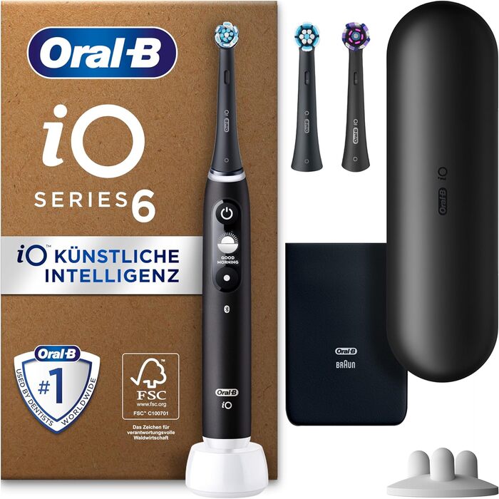 Електрична зубна щітка/електрична зубна щітка Oral-B iO Series 6 Plus Edition, ПЛЮС 3 щітки для електричних зубних щіток, магнітний чохол, 5 режимів чищення, упаковка, що підлягає переробці, чорний