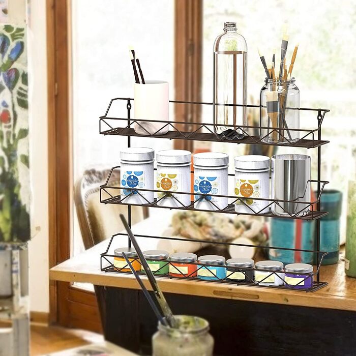 Настінні підставки для спецій Bomblap, набір з 2 шт. , великий органайзер для спецій для зберігання в банках, вузькі металеві, настінні підставки для спецій для кухонних стін або дверей шаф (чорні)