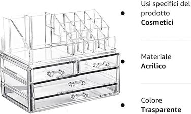 Органайзер для макіяжу SQUADO, багатофункціональний, органайзер для косметики, велика місткість, коробка для зберігання косметики, косметичний, 4 шухляди акрилові
