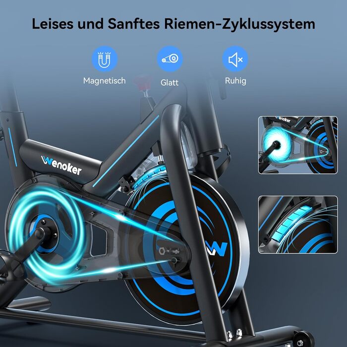 Велотренажер Wenoker із застосунком, тихий ергометр для дому з магнітним опором, спінінговий велотренажер для кардіотренувань вдома, чорний/синій