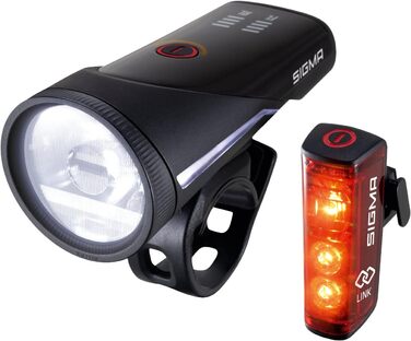Комплект велосипедних ліхтарів SIGMA Aura 100/Blaze Link (силіконове кріплення) Інноваційна функція з&39єднання та автоматичне регулювання освітлення Передній світлодіодний велосипедний ліхтар з яскравістю 100 люкс Задній ліхтар з функцією стоп-сигналу