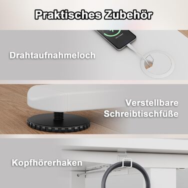 Стіл з регульованою висотою та підставкою для монітора, електричний стіл з можливістю сидіти/стояти, 120 x 60 см, білий