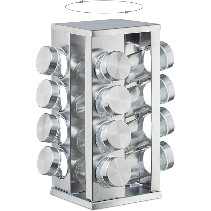 Карусель спецій Relaxdays з 16 баночками для спецій, що обертається на 360, прозорі банки для спецій для посипання, нержавіюча ста