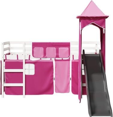 Дитяче ліжко-горище з вежею рожеве 90x200 см з масиву сосни