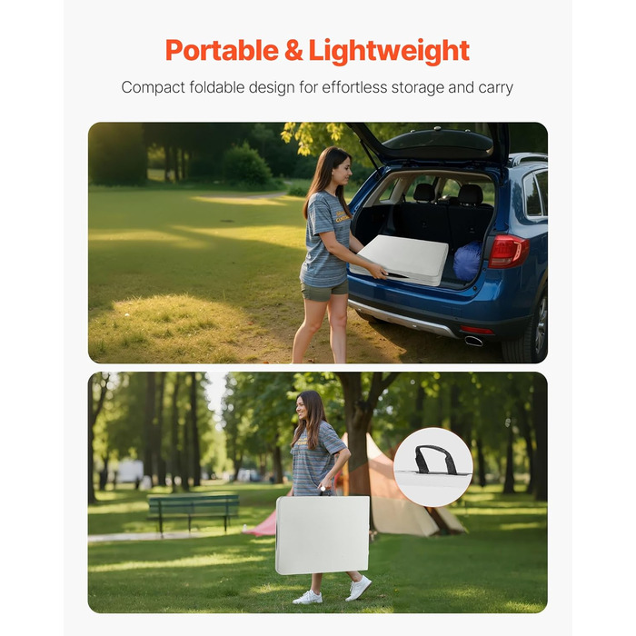 Розкладний фуршетний стіл VEVOR, портативний універсальний стіл, 180 см, прямокутний пластиковий стіл (для 4-6 осіб) з інтегрованою ручкою, садовий стіл, кемпінговий стіл для вечірок, пікніків, кемпінгу, білий