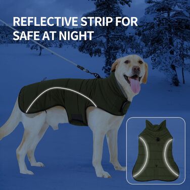 Куртка для собак LIANZIMAU, водонепроникна, світловідбиваюча, для холодної погоди з м&39якою флісовою підкладкою, тепла, XL, оливково-зелена