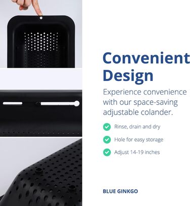 Кошик для сита BLUE GINKGO над раковиною миття овочів та фруктів, злив вареної локшини висувна шухляда кухонне приладдя (20 Вт x 3