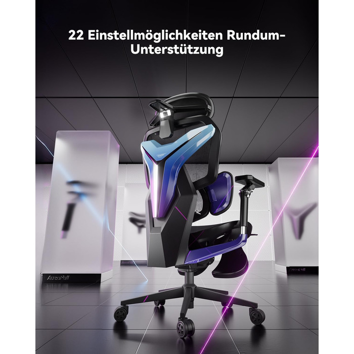 Ергономічне ігрове крісло AutoFull G7, ігрові крісла з динамічною поперековою підтримкою, поворотними підлокітниками на 720 по двох осях, нахилом спинки на 140 та подушкою для шиї 4D (лазерне) Laser Color