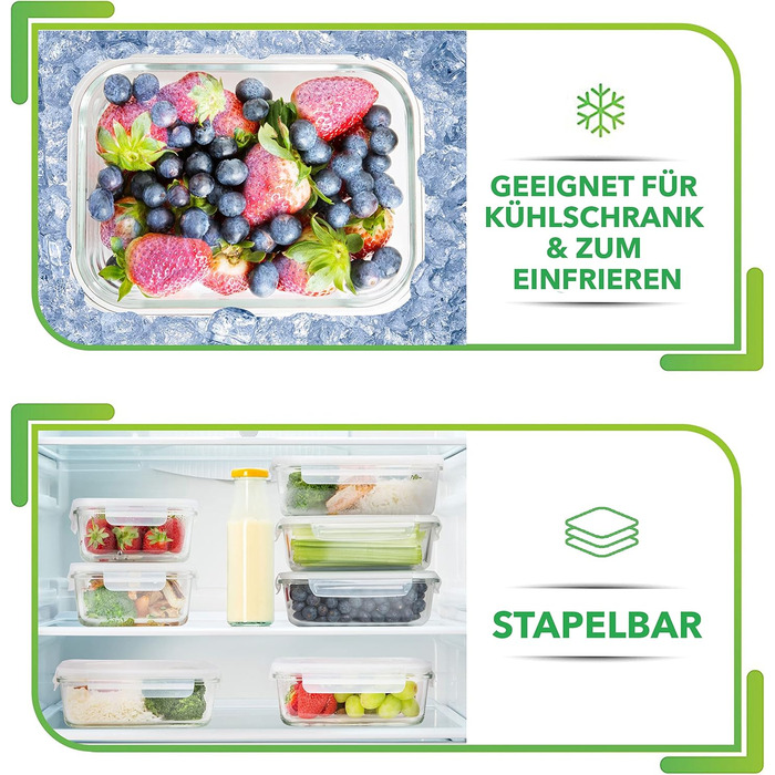Скляні контейнери для зберігання продуктів з кришками - Коробки для приготування їжі - Набір скляних контейнерів - Можна мити в посудомийній машині, використовувати в мікрохвильовій печі та морозильній камері (1060 мл 1 відділення) 5 шт. по 1060 мл - 1 ві