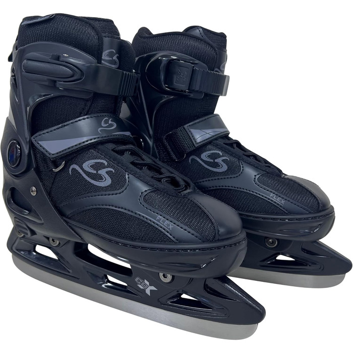Регульовані ковзани Cox Swain Black Ice, взуття для катання на ковзанах для дітей, підлітків та дорослих вагою до 100 кг, попередньо заточене лезо з нержавіючої сталі, м&39який черевик, чорний, розмір M (37-40) Чорний S (33-36)