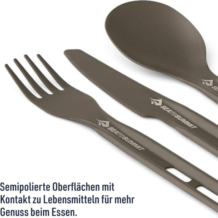 Набір столових приборів Frontier Ultralight - 1 особа, 3 предмети - Кемпінгова виделка, ложка та ніж карабін - Легкий - Кемпінговий посуд з твердого анодованого алюмінію - Гладке та матове покриття - 26 г виделка, ложка та ніж