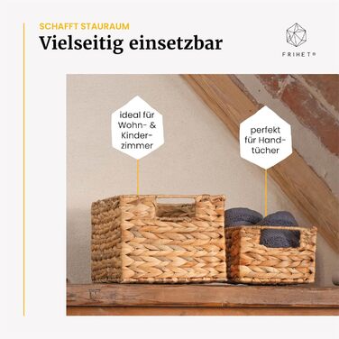 Прямокутний кошик для зберігання FRIHET, плетений з водяного гіацинта Коробка для зберігання з ручками Невеликий кошик для білизни, органайзер для гардеробу та багато іншого Різні розміри (, розмір 3) Розмір 3