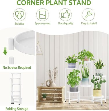 Велика металева підставка для рослин з 6 ярусами, підставка для квітів, полиця для рослин, для використання в приміщенні/на вулиці, складна підставка для рослин для саду, балкону, вітальні, біла/чорна, 6 ярусів, білий