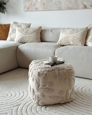 Пуф Beliani, бавовна, бежевий, 45 x 45 x 45 см, квадратний з наповнювачем з пінопласту, бохо, мультан