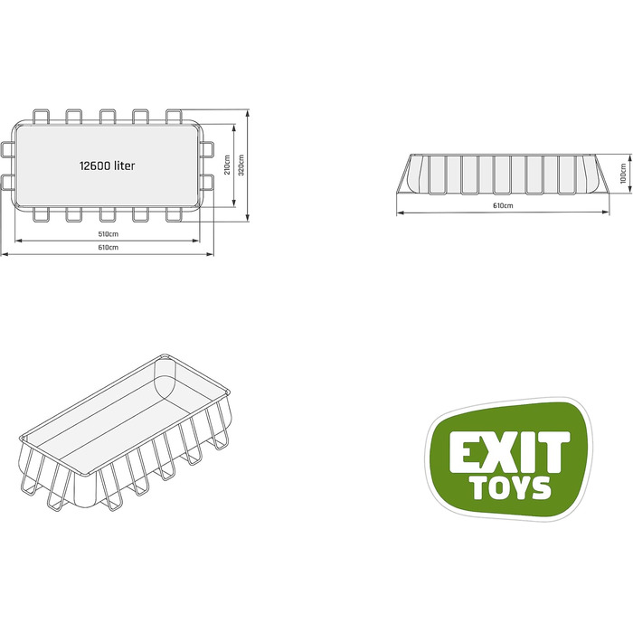 Кам&39яний басейн EXIT Toys - 540x250x100 см - Великий прямокутний каркасний басейн з картриджним фільтром та насосом - Надзвичайно глибокий басейн - Міцна рама - У комплекті драбина для басейну - Унікальний дизайн - Сірий