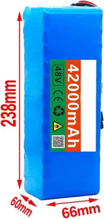 Літій-іонний водонепроникний ПВХ акумулятор для електричного велосипеда, заміна акумулятора 48V 42AH для двигуна електричного велосипеда-скутера потужністю 200W 250W 350W, вбудована система управління двигуном (BMS) із зарядним пристроєм 42V 2A, роз&39єм 