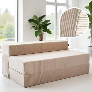 Вельветовий диван Розкладний диван-ліжко шириною 140 см, розкладний диван-ліжко та гостьовий матрац для 2 осіб, розкладний диван-ліжко надзвичайно товстий 19 см та комфортний рівень жорсткості H3 ідеально підходить для гостей та щоденного використання про