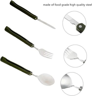 Універсальний набір ножів та виделок з 3 предметів з акриловою ручкою, багаторазовий складний посуд з нержавіючої сталі з ложкою, рюкзак, посуд для дому, активного відпочинку, кемпінгу