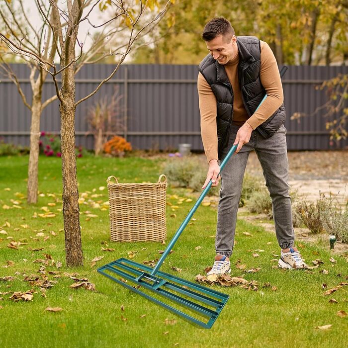 Гребінь для вирівнювання газону, 925 см, інструмент для догляду за газоном з регульованою ручкою 186 см, садовий рівняючий грабель для ґрунту, саду, двору, догляду за газоном (36 x 10 дюймів)