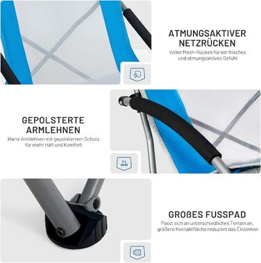 Пляжний стілець TIMBER RIDGE, складний, легкий кемпінговий стілець з низькими ніжками, спинка з дихаючої сітки, синій, вантажопідйомність 150 кг, 2 шт. синього кольору