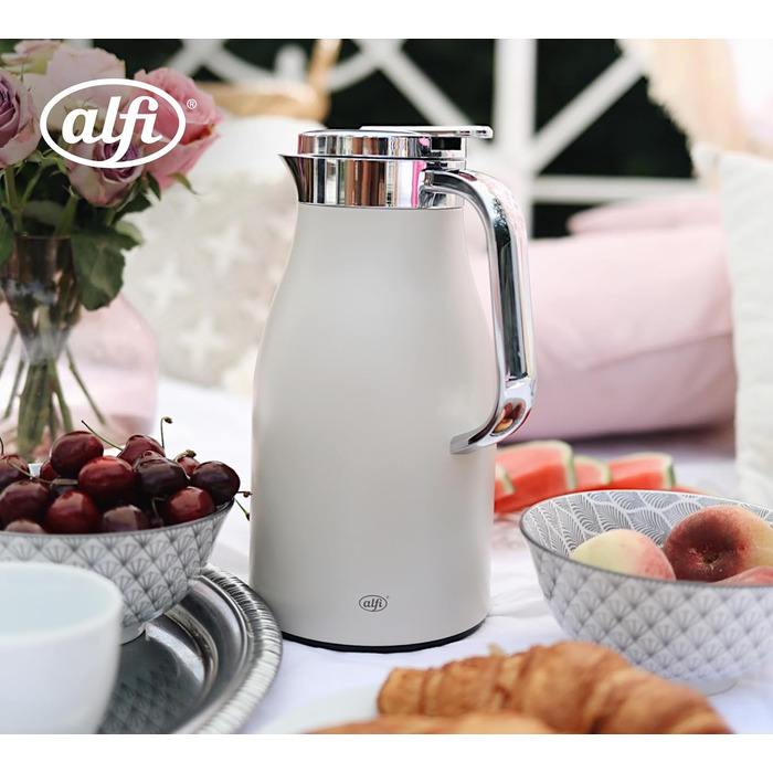 Л, кокосово-білий матовий, термос з нержавіючої сталі з гігієнічною скляною вкладкою, кришка, що закручується, зі зручною кнопкою, ергономічна ручка, керування однією рукою, ідеально підходить як кавник 1000 мл кокосово-білий матовий, 1.0