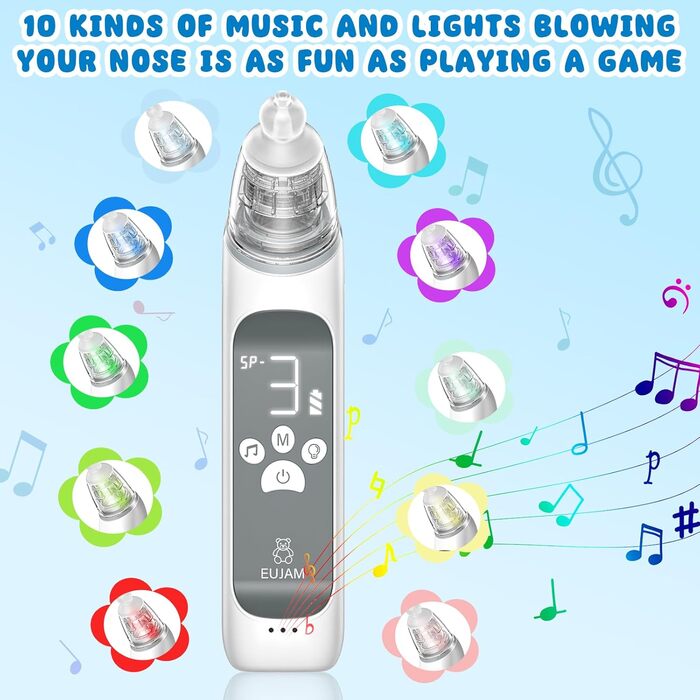 Назальний аспіратор дитячий електричний дитячий назальний аспіратор новонароджений з 3 силами всмоктування музичним світлом і 3 ро