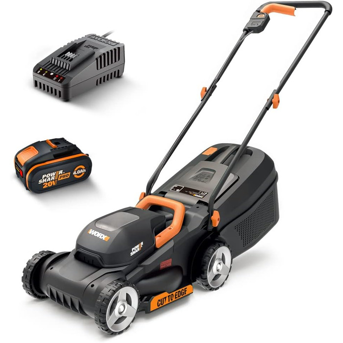 Акумуляторна газонокосарка WORX WG730E 20В та WA3553 Акумулятор 20В - Перезаряджається, потужний акумулятор з вбудованим індикатором рівня заряду для всіх пристроїв WORX - Li-Ion акумулятор 4000 мАг PowerShare