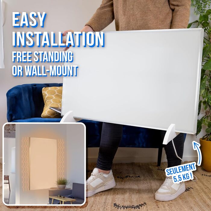 Інфрачервоний окремостоячий обігрівач Silvergear Smart 450 Вт Енергозберігаючий інфрачервоний обігрівач з термостатом Інфрачервона нагрівальна панель із захистом від перегріву Інфрачервоні панелі 90 x 50 см Білий 450 Вт Звичайний