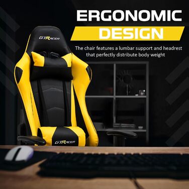 Ігрове крісло GTRacer Pro, ергономічне офісне крісло, регульовані підлокітники, комп&39ютерне крісло, ігрове крісло зі штучної шкіри, зручні офісні крісла для домашнього офісу (жовте)