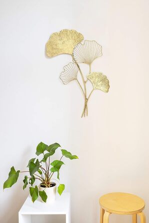 Настінне оздоблення ZEYA металеве гінгко, 46 х 75 см, 3D-декор золото, настінне оздоблення листя гінгко, прикраса вітальні, приваб