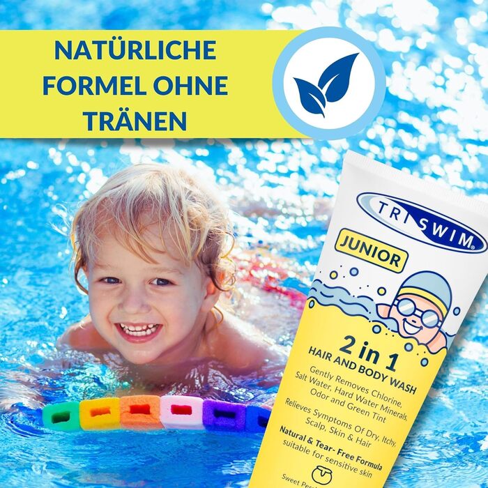 Дитячий шампунь та гель для душу після плавання, натуральний шампунь для волосся, що не сльозить, дбайливо видаляє хлор, запобігає свербінню, гель для душу усуває зелений відтінок - солодкий 200 мл (1 упаковка)