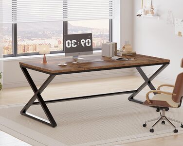 Письмовий стіл 180 см Сучасний великий комп&39ютерний стіл для домашнього офісу Дерев&39яний робочий стіл Комп&39ютерний стіл для письма в спальні Простий ігровий стіл для ПК Вінтажний коричнево-чорний 180 см Кантрі Коричневий