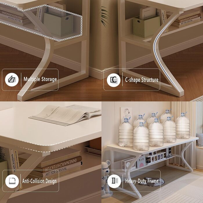 Подвійний довгий письмовий стіл із полицями 160 см ПК-стіл для 2 осіб, сучасний комп&39ютерний стіл, офісний стіл для дому та офісу, білий 160 x 60 см