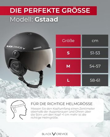 Лижний шолом CREVICE Gstaad з козирком Pilot для чоловіків та жінок Виготовлений з полікарбонату Повітропроникний Регульований розмір M/L Чорний