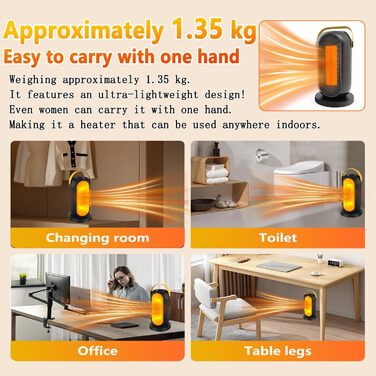 Електричний вентилятор-обігрівач, енергозберігаючий 1200 Вт, керамічний PTC нагрівач із захистом від перегріву та перекидання, електричний обігрівач з 6 регульованими режимами та термостатом, невеликий вентилятор-обігрівач для дому та офісу