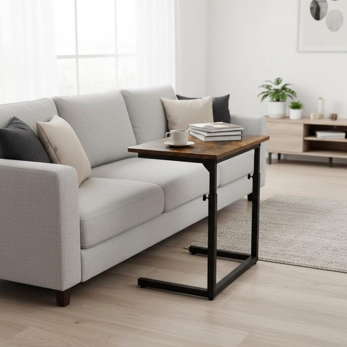 С-подібний журнальний столик для дивана з регульованою висотою, столик для ноутбука для дивана та ліжка, рустикальний коричневий