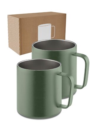 Термокружка LAMBDA COFFEE з нержавіючої сталі 2x360 мл з ручкою Двостінна ізольована кавова кружка Набір кухлів для кемпінгу та використання на природі Термокружка для кави (зелена) Мохово-зелена