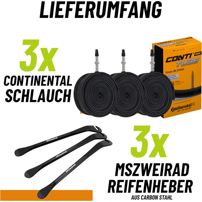 Комплект з 3 камер Continental Cross SV60 28 дюймів 32/47-622 з 3 монтажними манетками MSZweirad